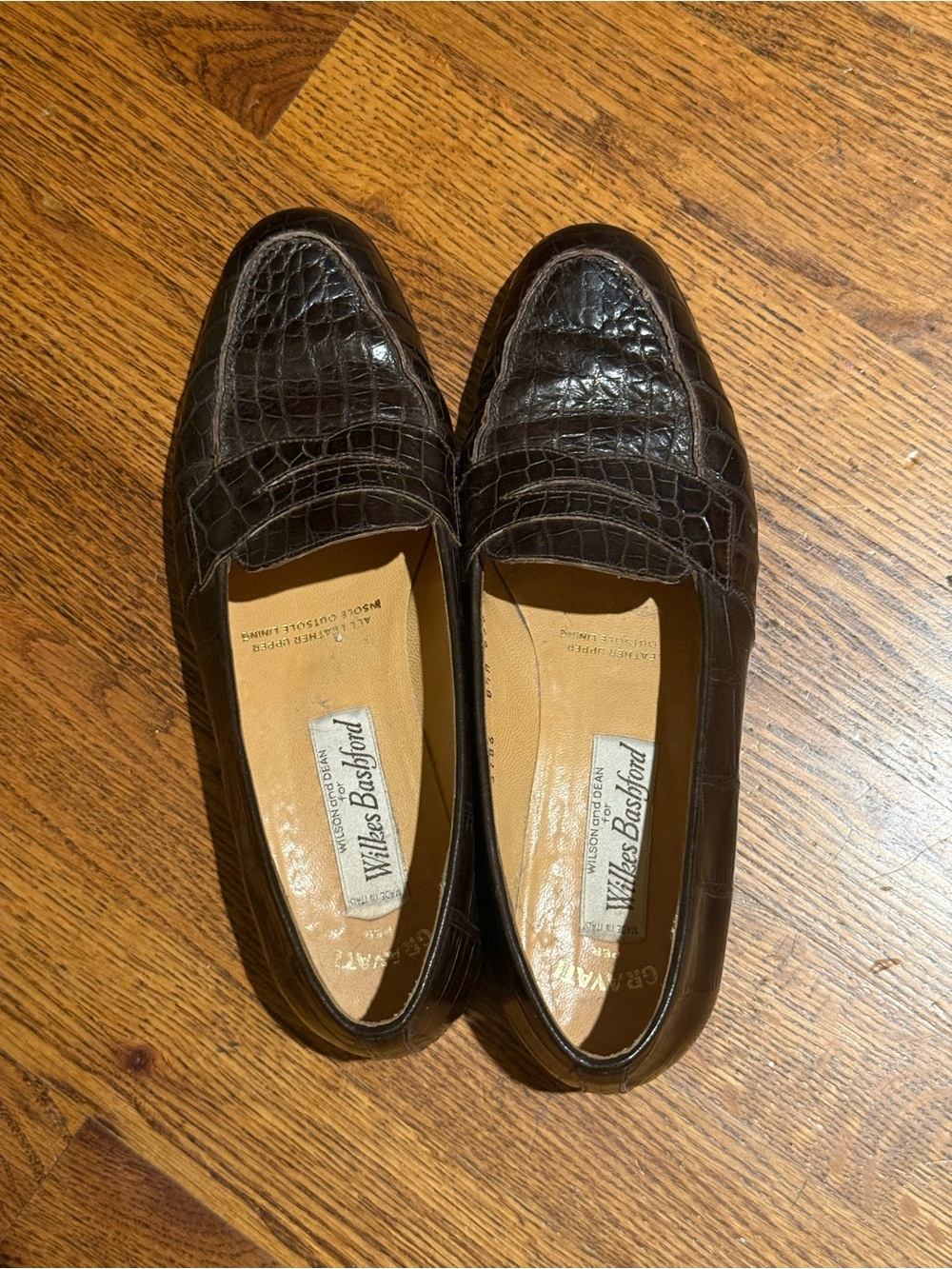 Wilkes Bashford Brown Croc-Embossed Leather Loafers